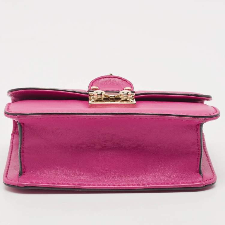 Pre Owned Valentino Fuchsia Leather Mini Rockstud Glam Lock Shoulder Bag