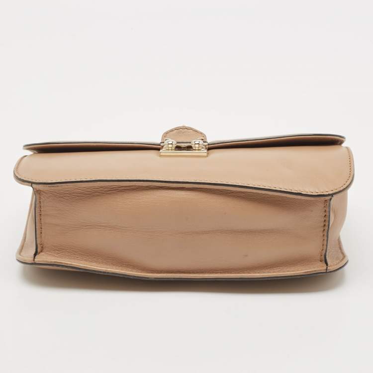 Pre Owned Valentino Beige Leather Medium Glam Lock Shoulder Bag