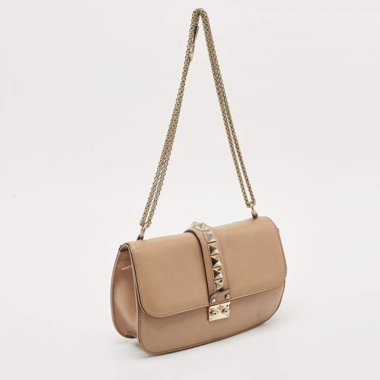 Pre Owned Valentino Beige Leather Medium Glam Lock Shoulder Bag