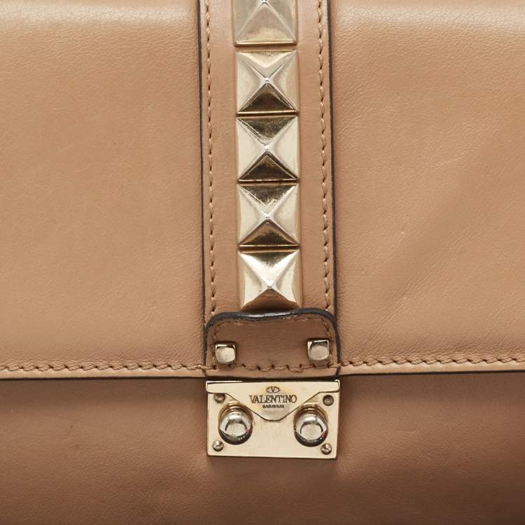 Pre Owned Valentino Beige Leather Medium Glam Lock Shoulder Bag