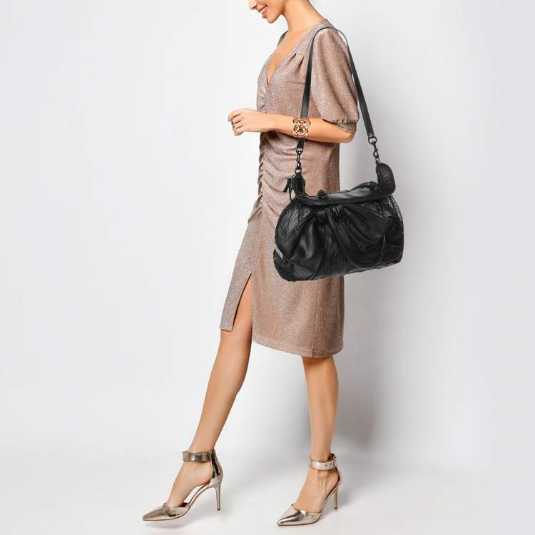 Pre Owned Valentino Black Leather and Mesh Bow Tote