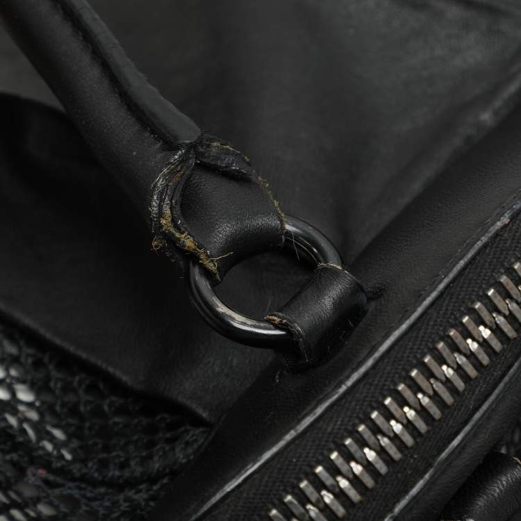 Pre Owned Valentino Black Leather and Mesh Bow Tote
