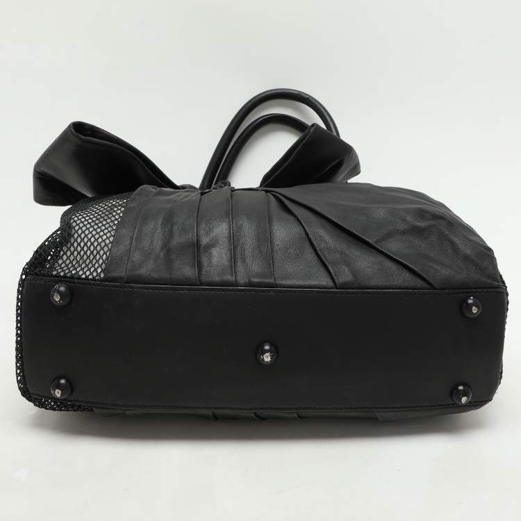 Pre Owned Valentino Black Leather and Mesh Bow Tote