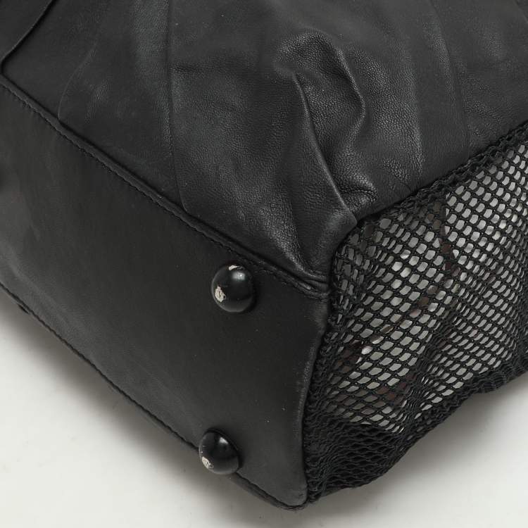 Pre Owned Valentino Black Leather and Mesh Bow Tote