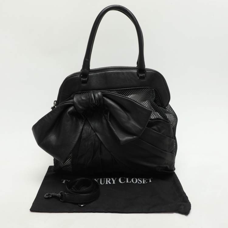 Pre Owned Valentino Black Leather and Mesh Bow Tote