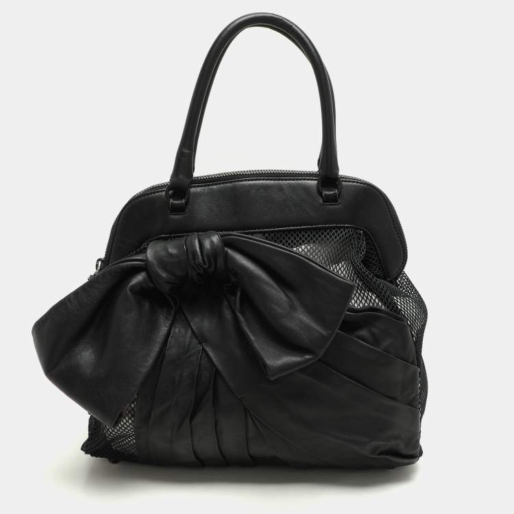 Pre Owned Valentino Black Leather and Mesh Bow Tote
