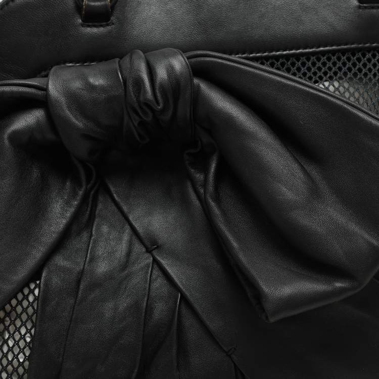 Pre Owned Valentino Black Leather and Mesh Bow Tote