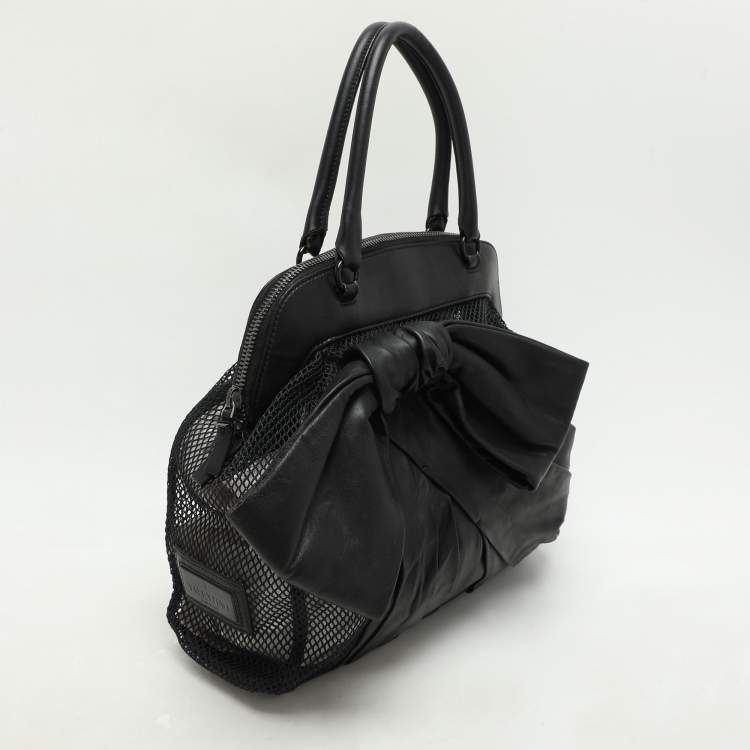 Pre Owned Valentino Black Leather and Mesh Bow Tote