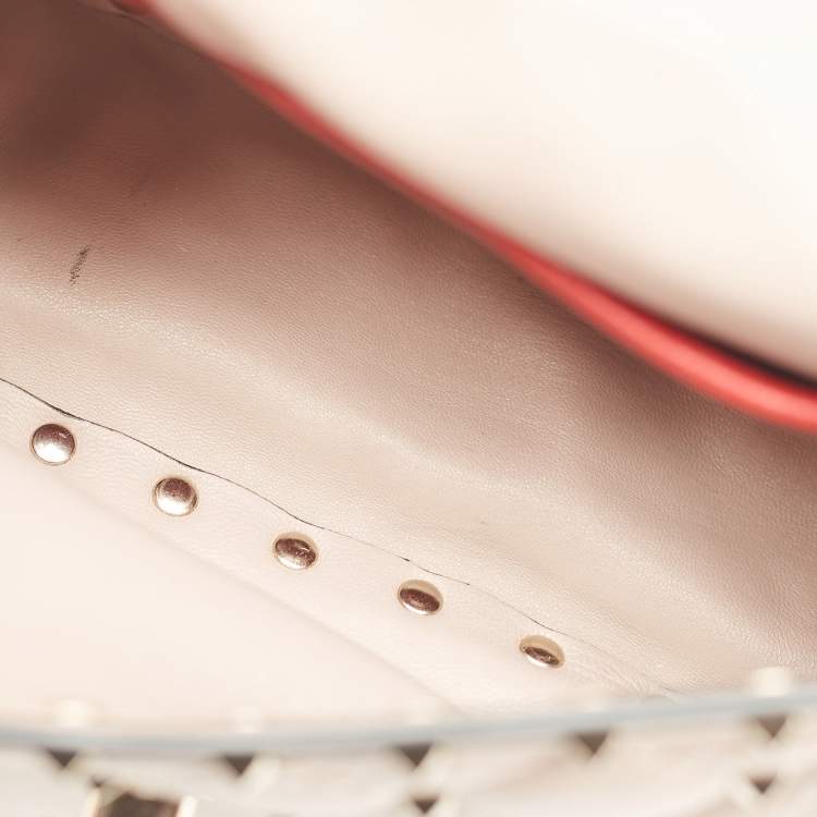 Pre Owned Valentino Beige Quilted Leather Small Rockstud Spike Top Handle Bag