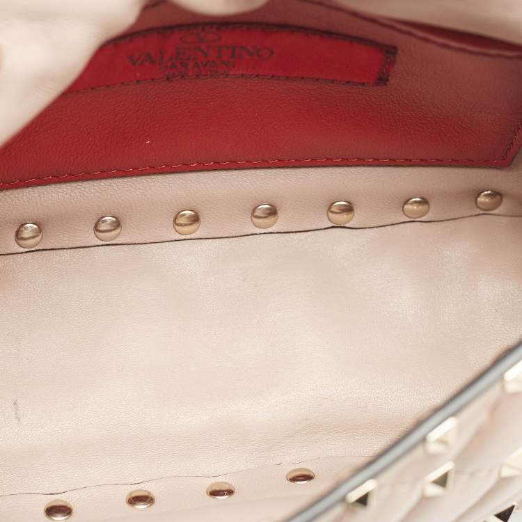 Pre Owned Valentino Beige Quilted Leather Small Rockstud Spike Top Handle Bag