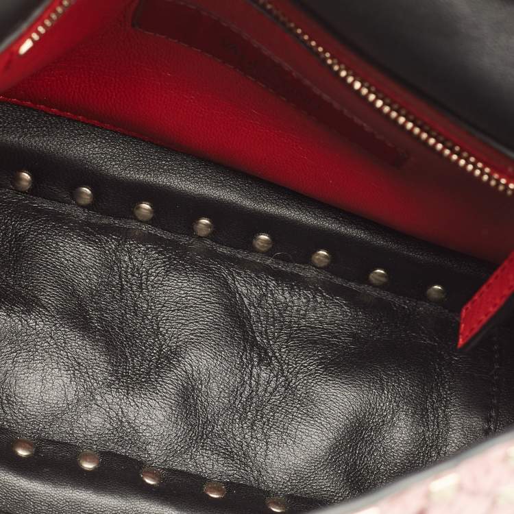 Pre Owned Valentino Metallic Pink Quilted Leather Medium Rockstud Spike Top Handle Bag