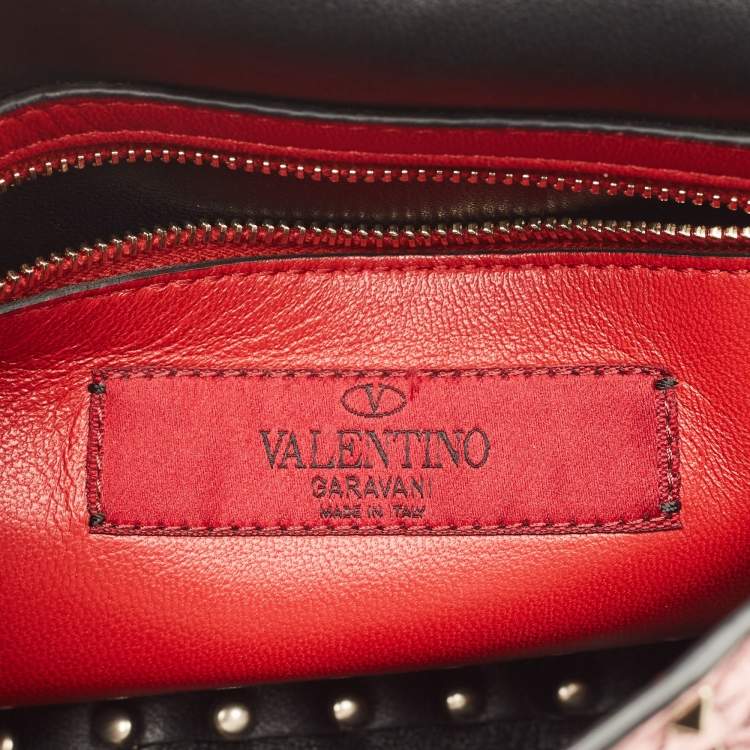 Pre Owned Valentino Metallic Pink Quilted Leather Medium Rockstud Spike Top Handle Bag
