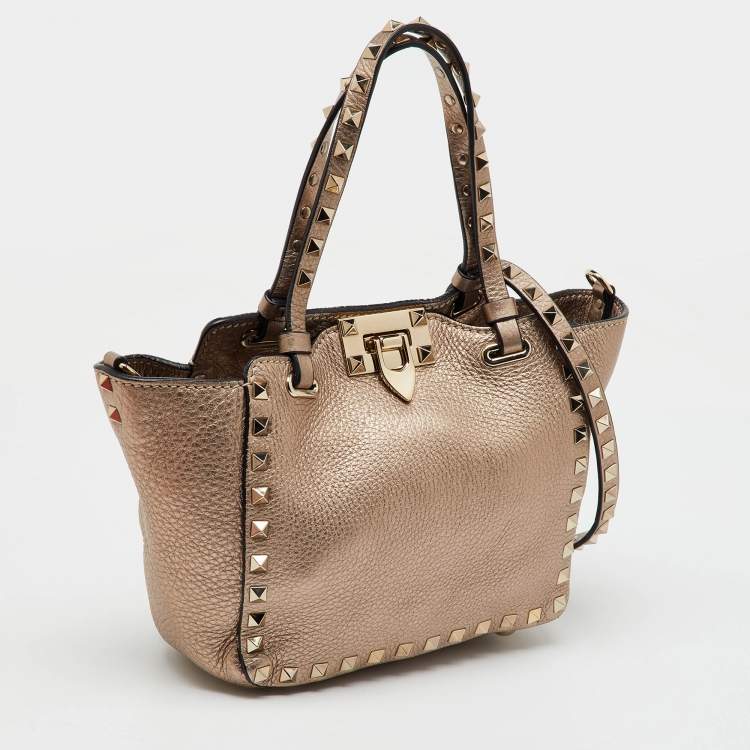 Pre Owned Valentino Gold Leather Mini Rockstud Trapeze Tote