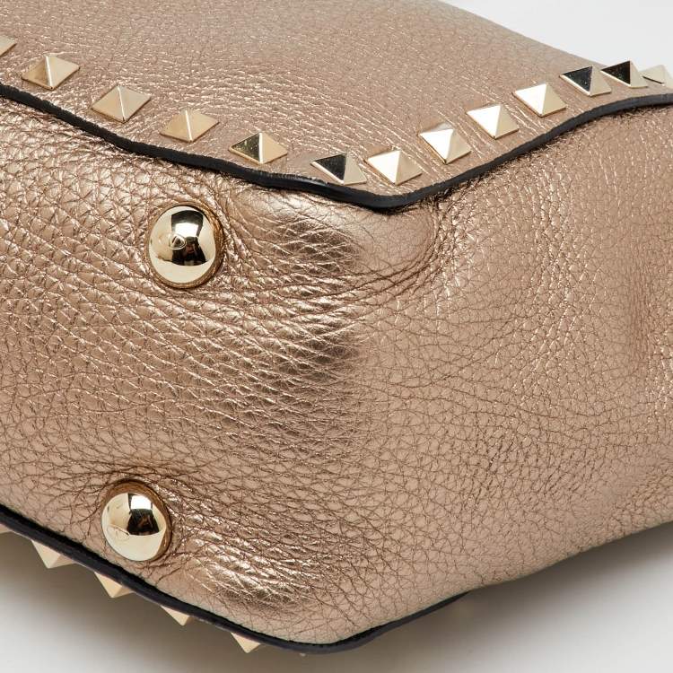 Pre Owned Valentino Gold Leather Mini Rockstud Trapeze Tote