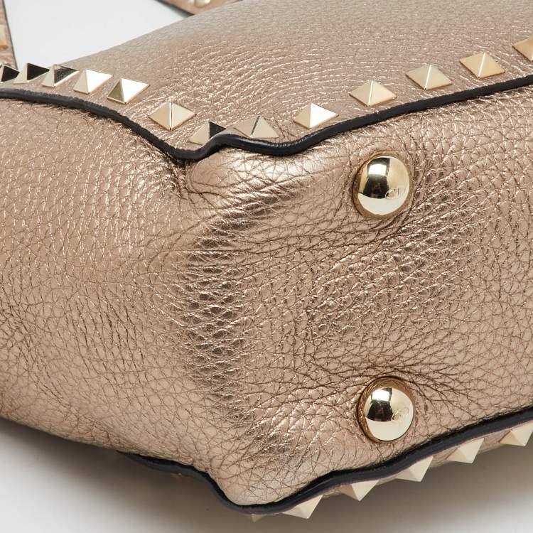 Pre Owned Valentino Gold Leather Mini Rockstud Trapeze Tote