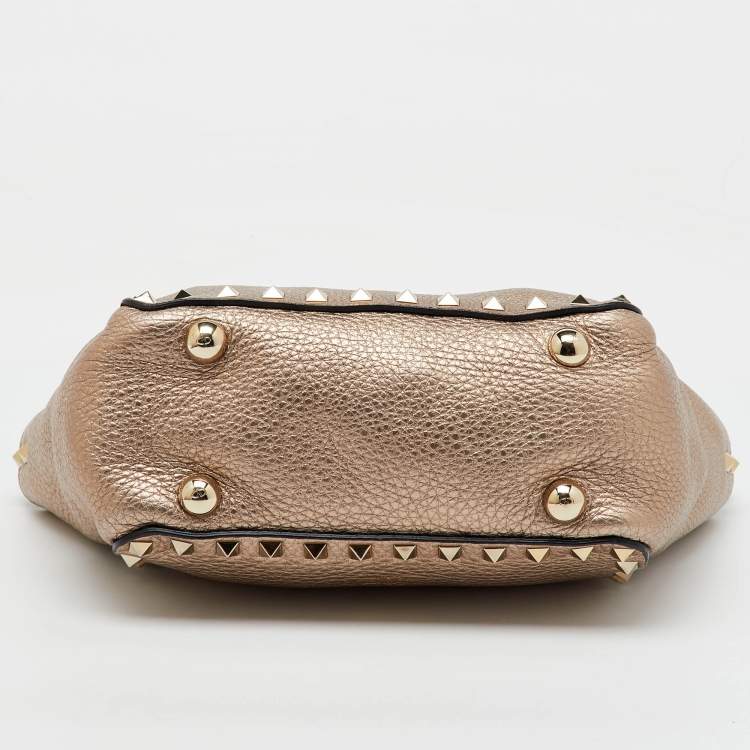 Pre Owned Valentino Gold Leather Mini Rockstud Trapeze Tote