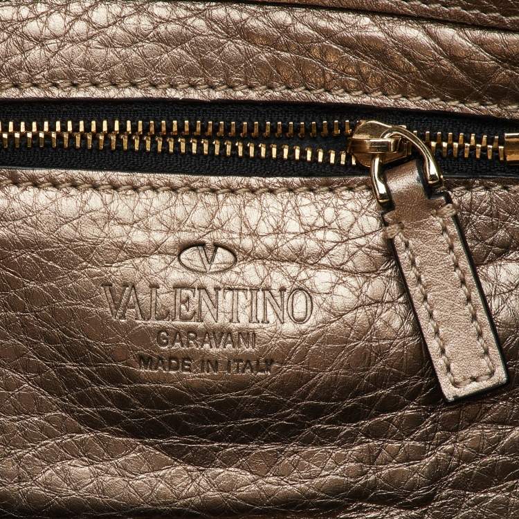 Pre Owned Valentino Gold Leather Mini Rockstud Trapeze Tote