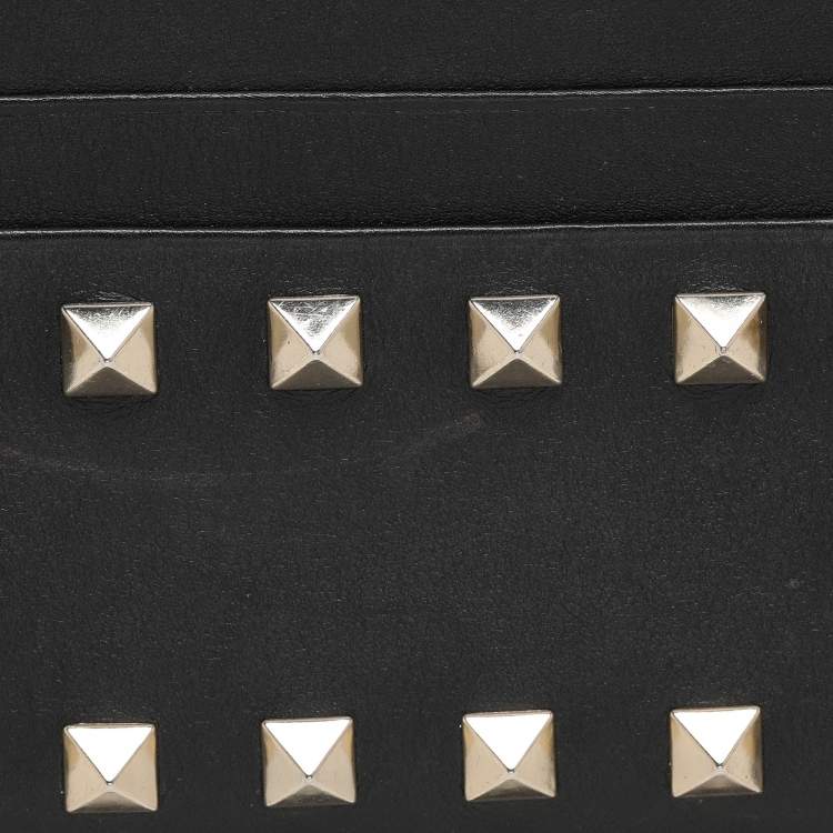 Pre Owned Valentino Black Leather Rockstud Card Holder