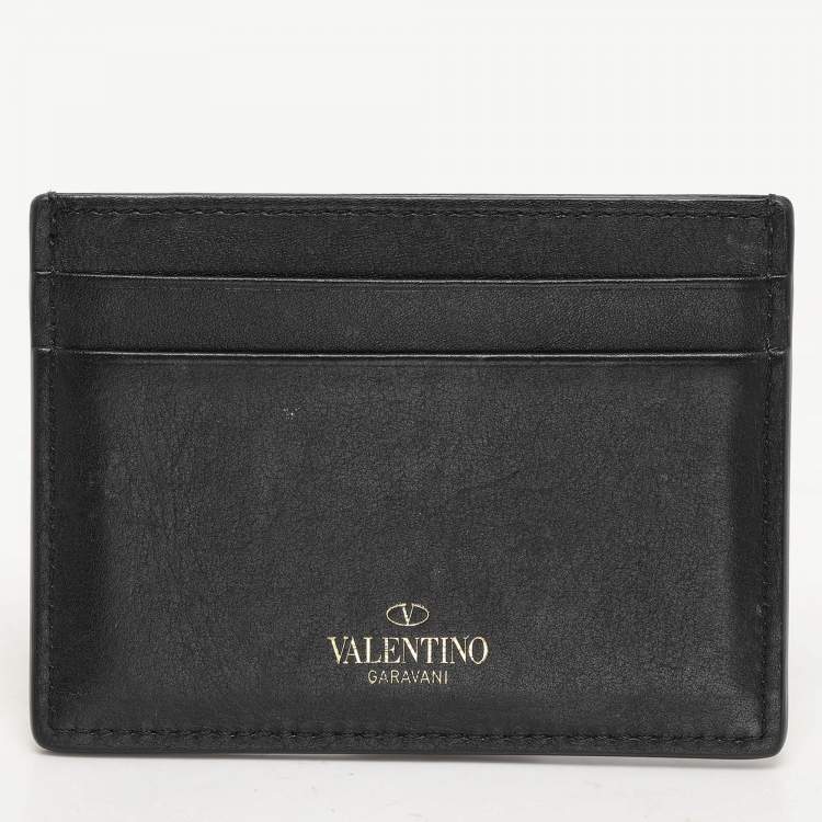 Pre Owned Valentino Black Leather Rockstud Card Holder