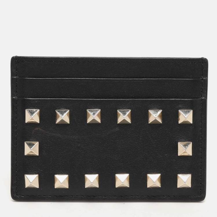 Pre Owned Valentino Black Leather Rockstud Card Holder