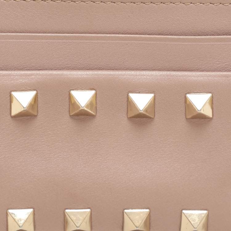 Pre Owned Valentino Beige Leather Rockstud Card Holder