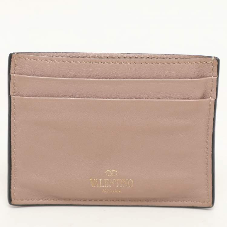 Pre Owned Valentino Beige Leather Rockstud Card Holder