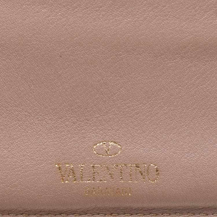 Pre Owned Valentino Beige Leather Rockstud Card Holder