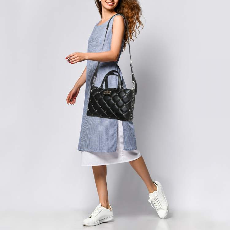 Pre Owned Valentino Black Quilted Leather Candystud Tote