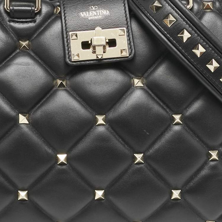Pre Owned Valentino Black Quilted Leather Candystud Tote