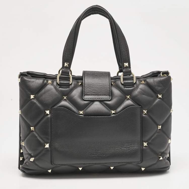 Pre Owned Valentino Black Quilted Leather Candystud Tote