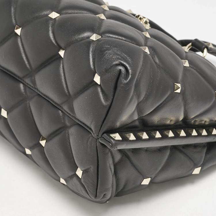 Pre Owned Valentino Black Quilted Leather Candystud Tote