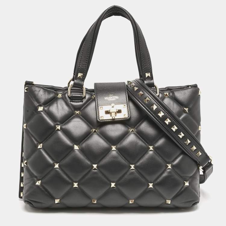 Pre Owned Valentino Black Quilted Leather Candystud Tote