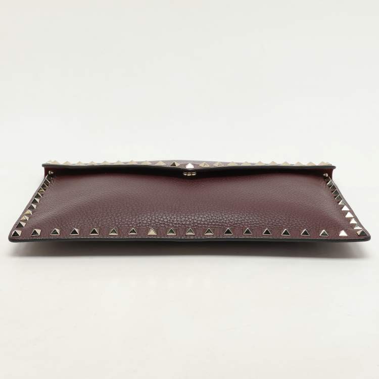 Pre Owned Valentino Dark Burgundy Leather Rockstud Envelope Pouch