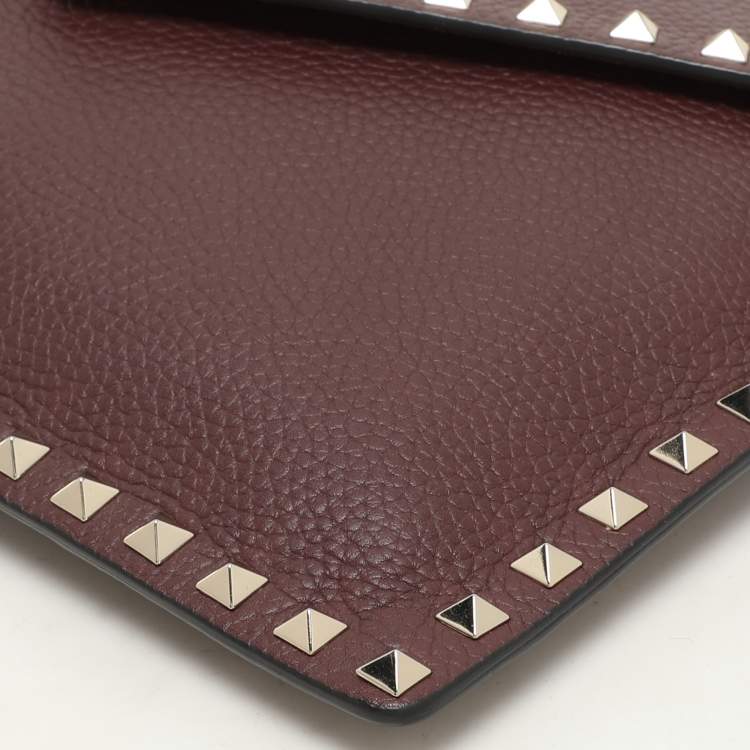 Pre Owned Valentino Dark Burgundy Leather Rockstud Envelope Pouch