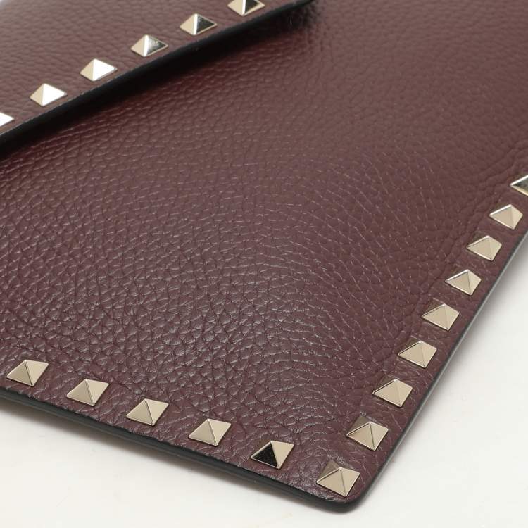 Pre Owned Valentino Dark Burgundy Leather Rockstud Envelope Pouch
