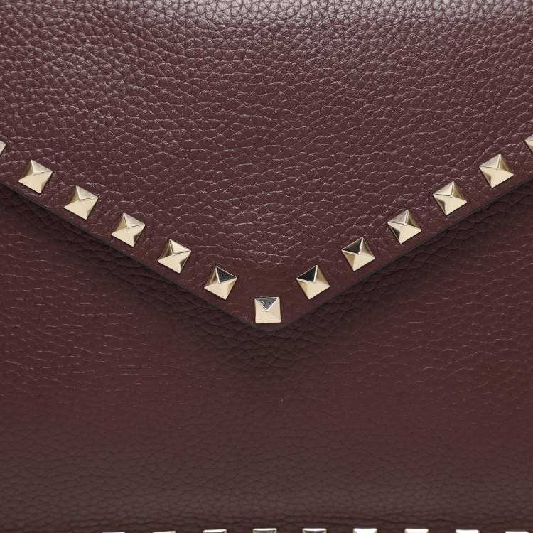 Pre Owned Valentino Dark Burgundy Leather Rockstud Envelope Pouch