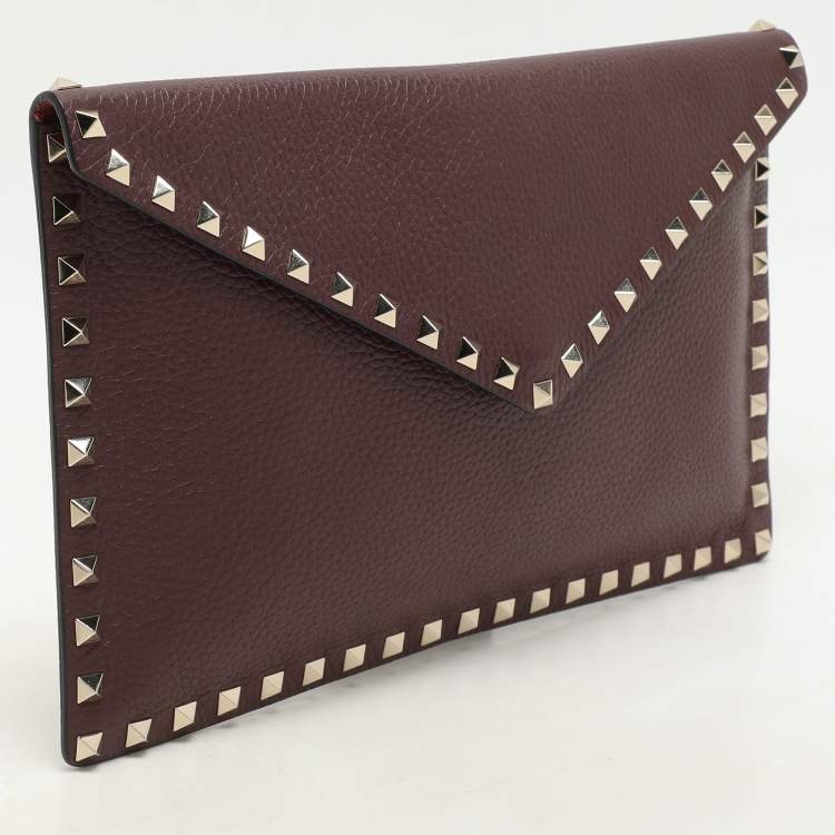 Pre Owned Valentino Dark Burgundy Leather Rockstud Envelope Pouch