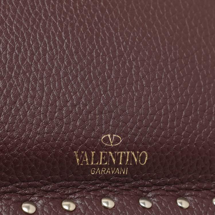 Pre Owned Valentino Dark Burgundy Leather Rockstud Envelope Pouch