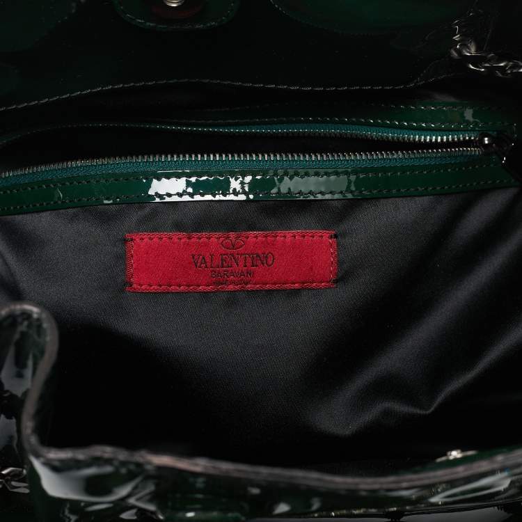 Pre Owned Valentino Green Patent Leather Chain Tote
