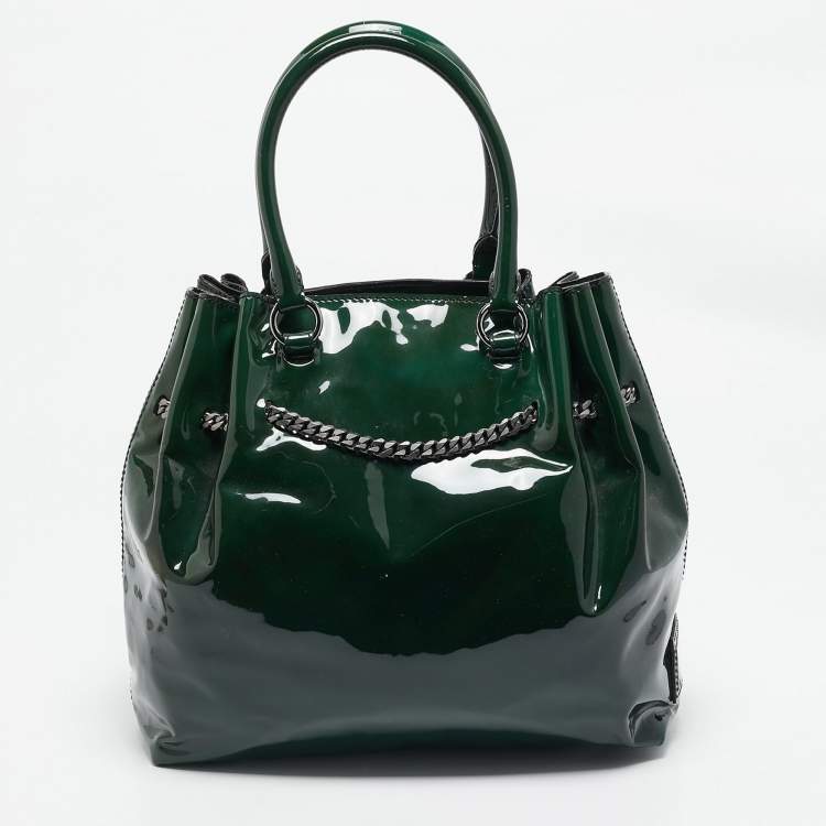 Pre Owned Valentino Green Patent Leather Chain Tote