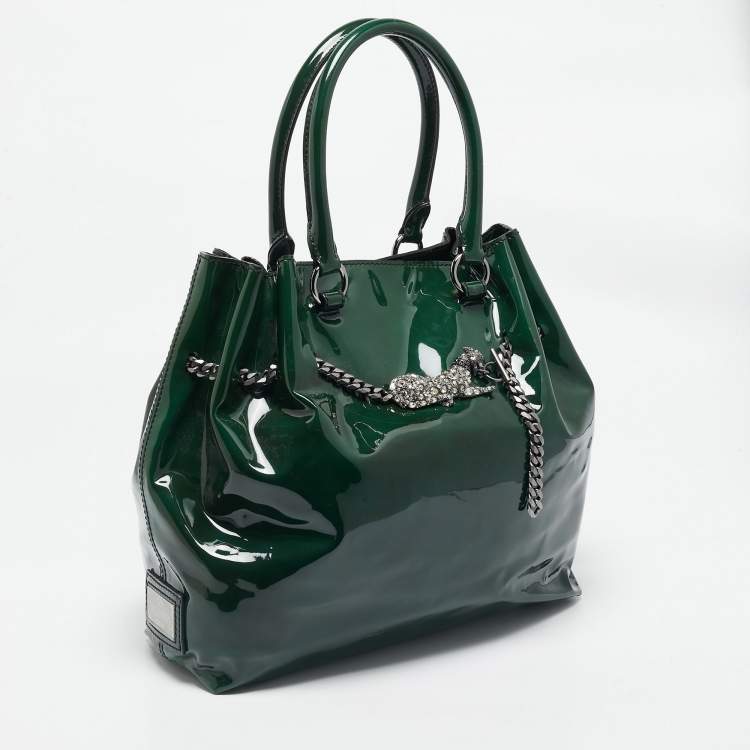 Pre Owned Valentino Green Patent Leather Chain Tote