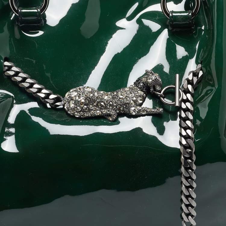 Pre Owned Valentino Green Patent Leather Chain Tote