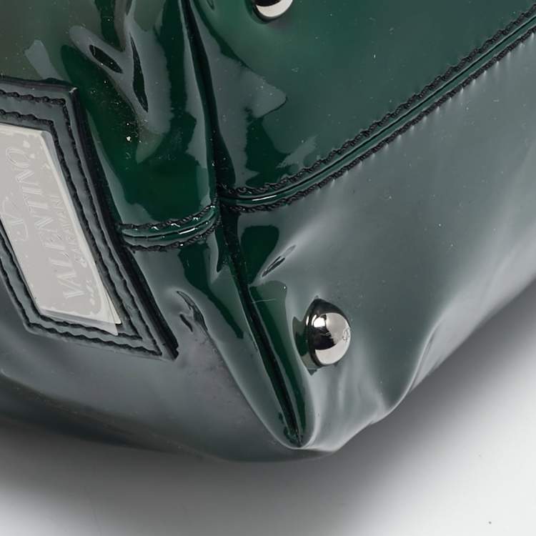 Pre Owned Valentino Green Patent Leather Chain Tote