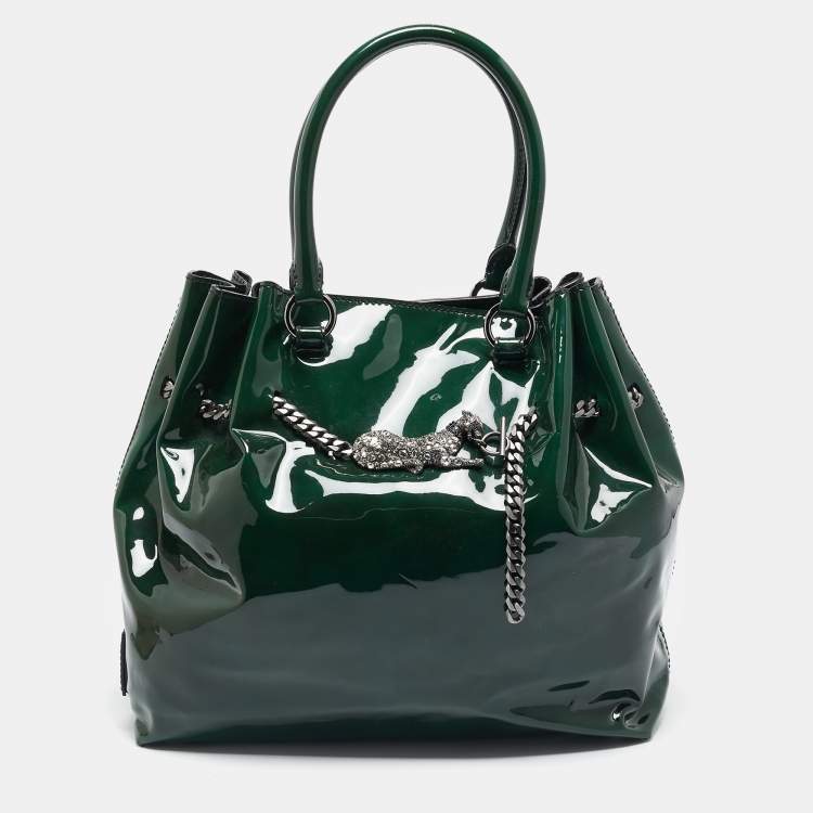 Pre Owned Valentino Green Patent Leather Chain Tote