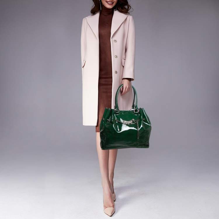 Pre Owned Valentino Green Patent Leather Chain Tote