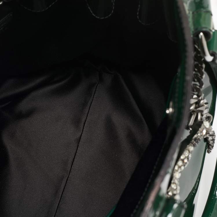 Pre Owned Valentino Green Patent Leather Chain Tote
