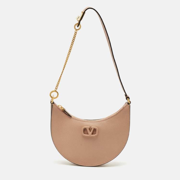 Pre Owned Valentino Beige Leather Mini VLogo Hobo