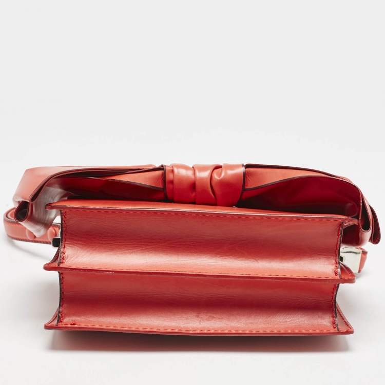 Pre Owned Valentino Red Leather Bow Flap Shoulder Bag