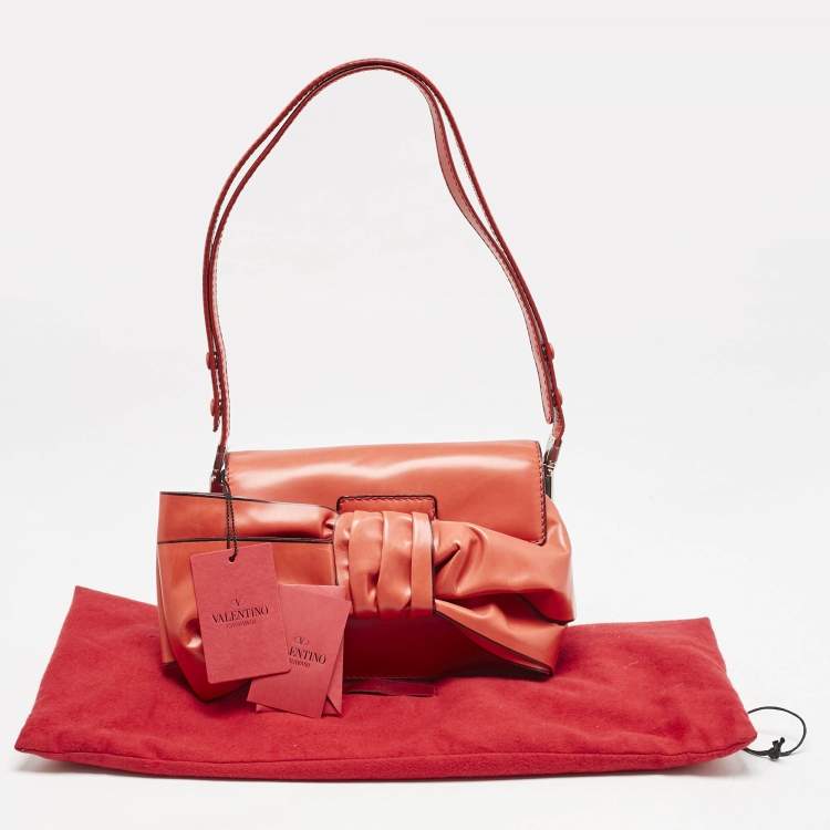 Pre Owned Valentino Red Leather Bow Flap Shoulder Bag