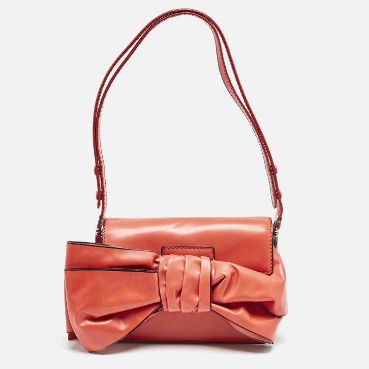 Pre Owned Valentino Red Leather Bow Flap Shoulder Bag